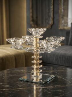 פמוטי קריסטל 5 קנים- זהב