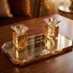 זוג פמוטי קריסטל עם מגש מהודר