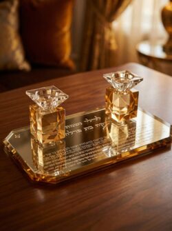 זוג פמוטי קריסטל עם מגש מהודר