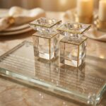 זוג פמוטי קריסטל עם מגש מהודר -שקוף