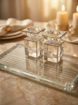 זוג פמוטי קריסטל עם מגש מהודר -שקוף