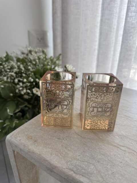 זוג פמוטי קריסטל נמוכים- שבת קודש