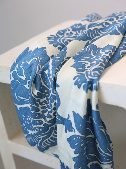 דגם עלים כחול בד-לונג