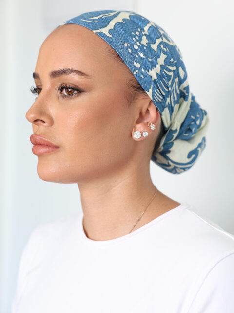 דגם עלים כחול בד- כיסוי מלא