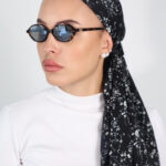 דגם פרחים עדינים שחור סטן-לונג