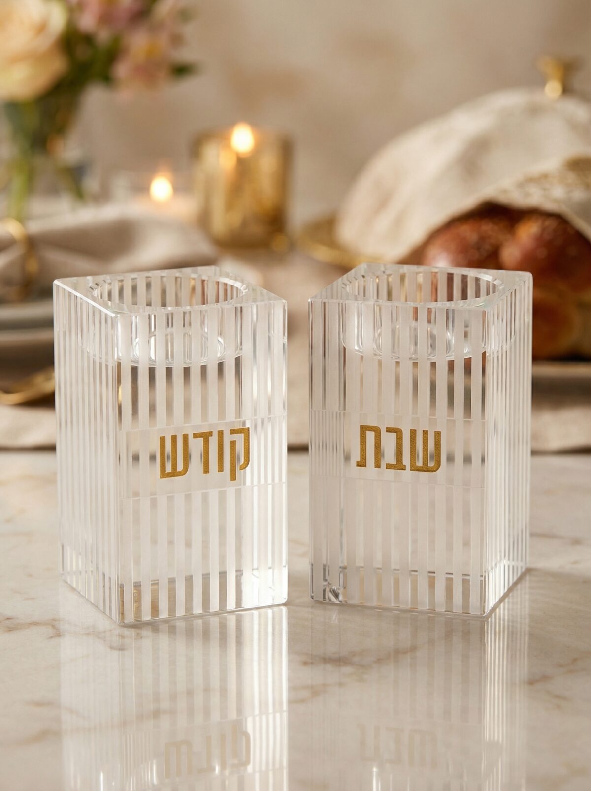 פמוטי קריסטל זהב פסים זוג