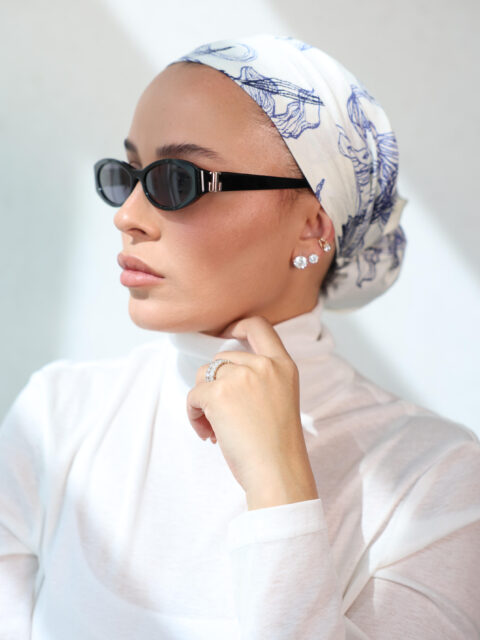 דגם פרח כחול בד-חצי כיסוי