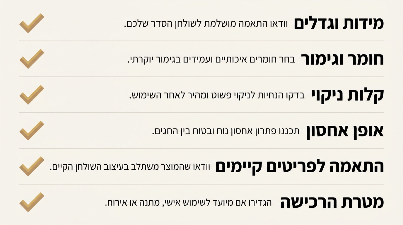 צ'ק-ליסט ועיצוב שולחן סדר יוקרתי לחג הפסח
