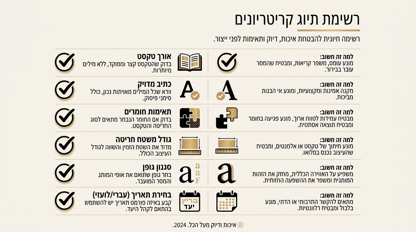 צ'ק-ליסט לבדיקה לפני הזמנת חריטה אישית