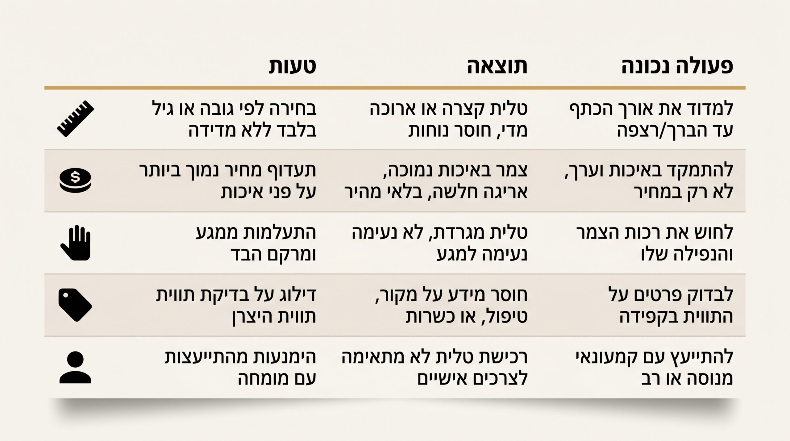 טעויות נפוצות בבחירת טלית צמר — מה להימנע ממנו