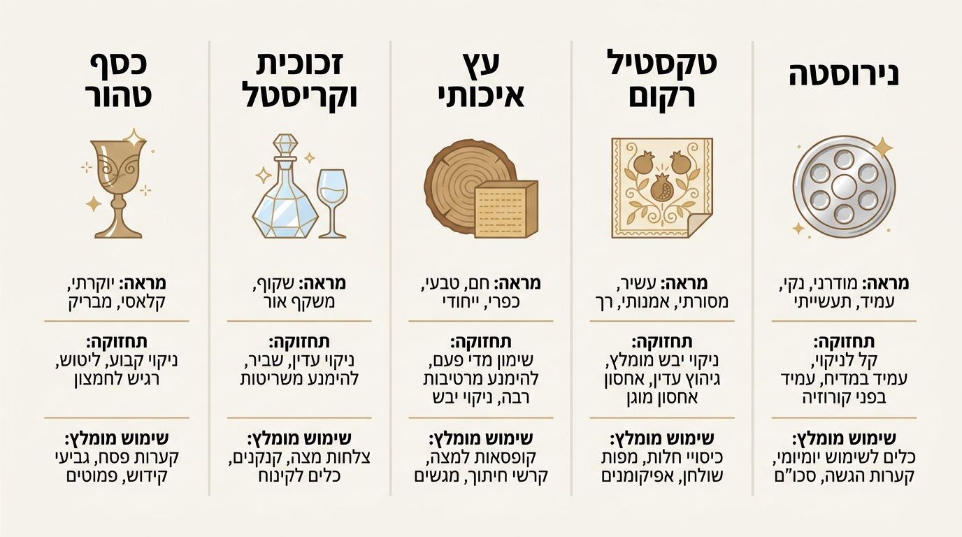 השוואת חומרים לקערת פסח מהודרת ויודאיקה לחג
