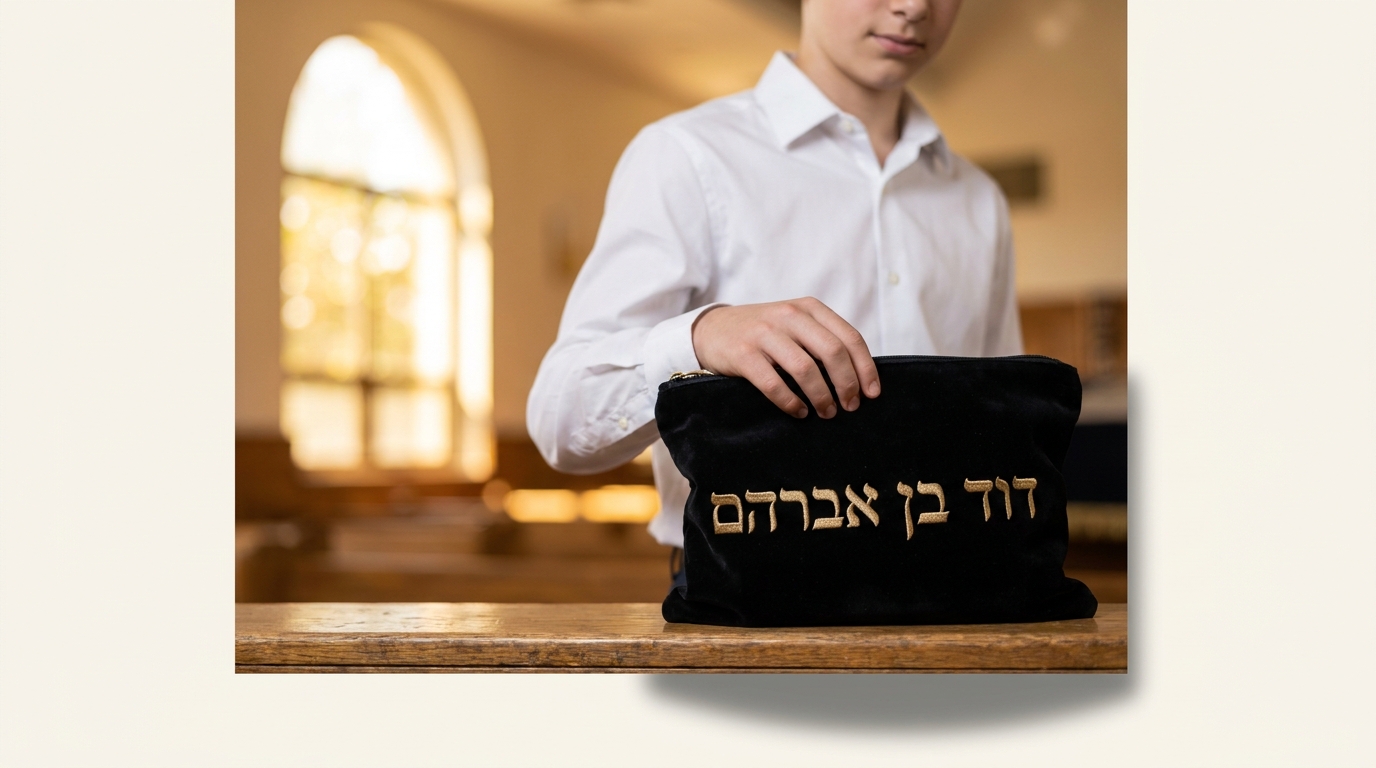 רקמת שם על תיק טלית – מתנת בר מצווה