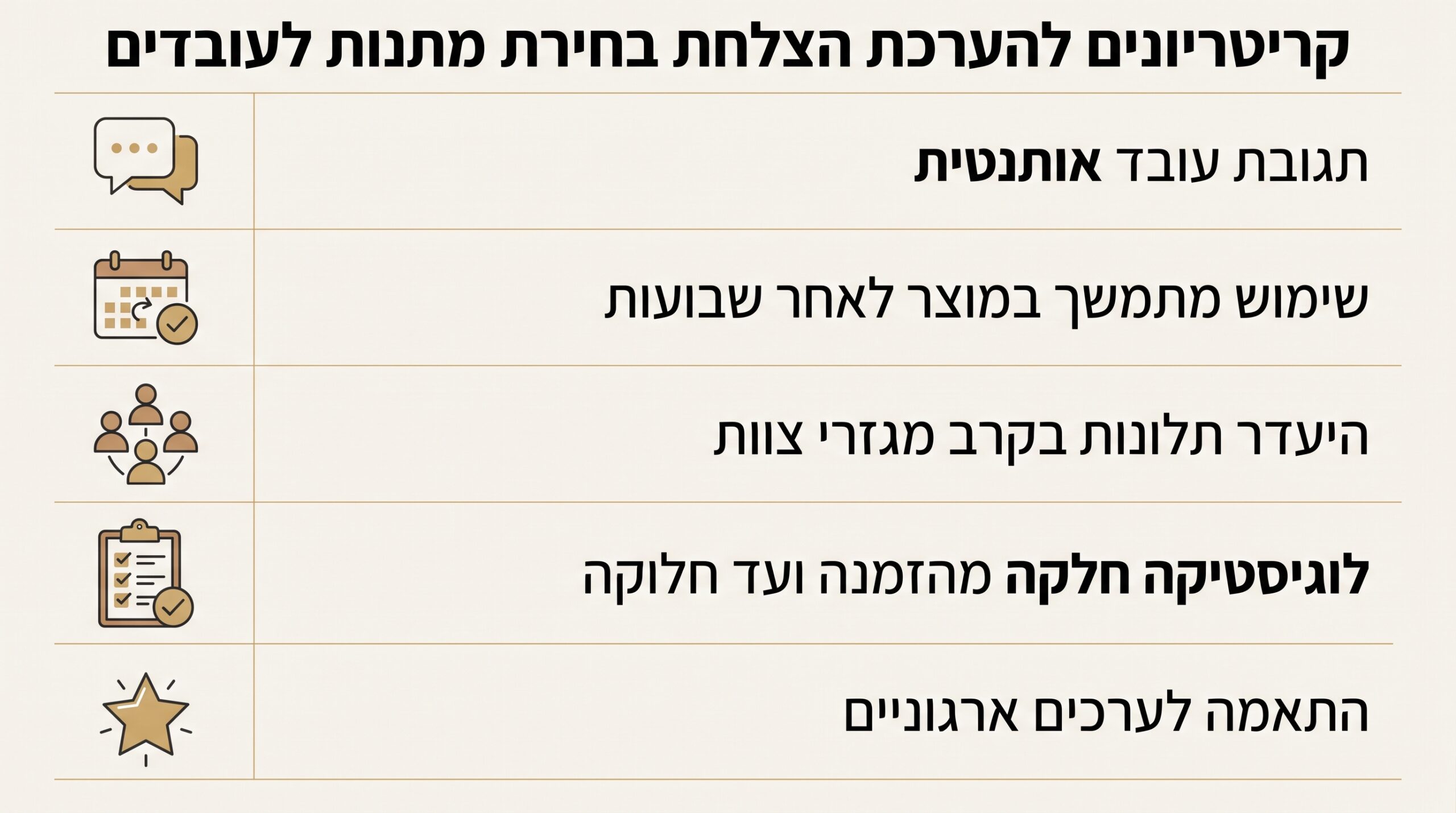מדדים להערכת הצלחת בחירת מתנות סוף שנה לעובדים