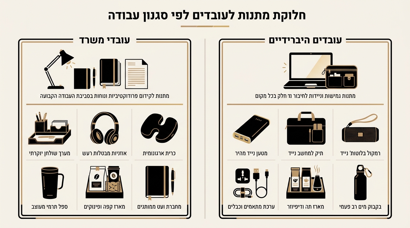 התאמת מתנות לעובדים שונים בחברה — מתנות משרד ועבודה היברידית
