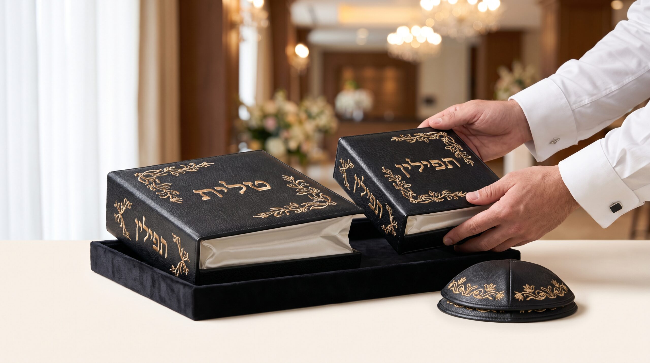 מארז סט לחתן – גימור יוקרתי ועיצוב מהודר לטלית ותפילין