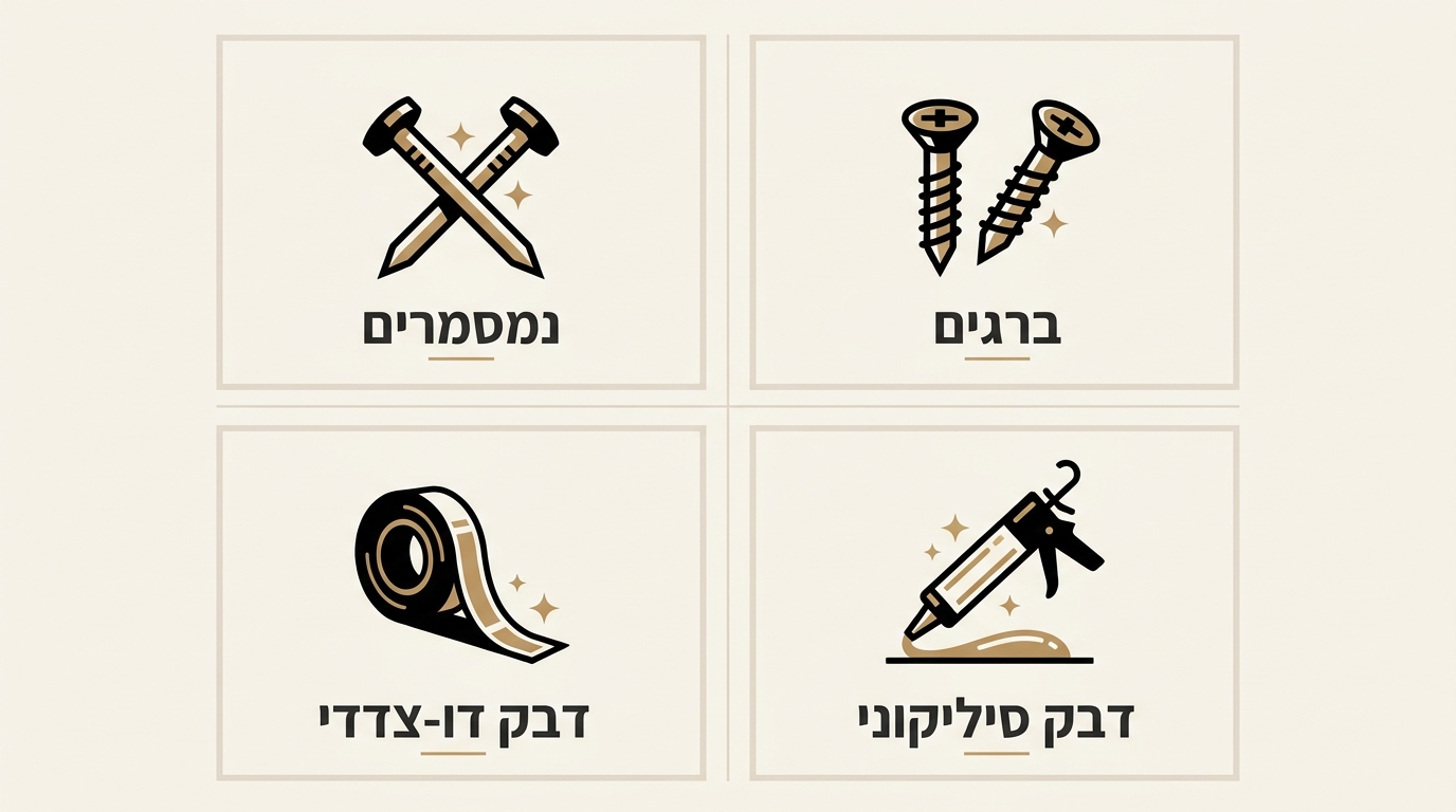 השוואה בין מסמרים, ברגים ודבק לקיבוע מזוזה